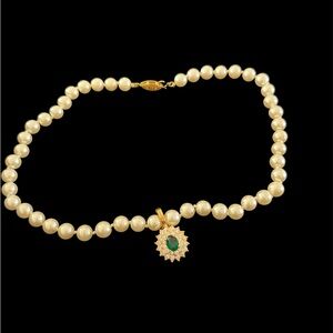 157 Roman Pearl Necklace with Gold and Green Pendant